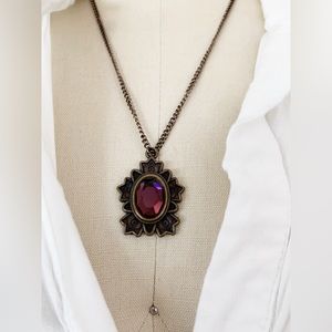Bronze gothic magenta gemstone pendant necklace